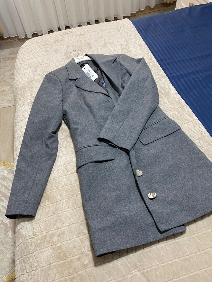 Gri Midi Denim Kadın Ceket - Görsel 2