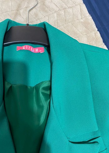m Beden Düğmeli Turkuaz Kadın Uzun Blazer Ceket