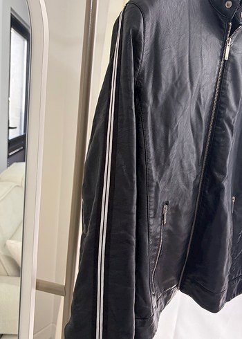 Siyah Parlak Deri Biker Ceket - Görsel 2