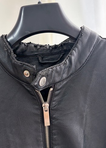 Siyah Parlak Deri Biker Ceket - Görsel 3