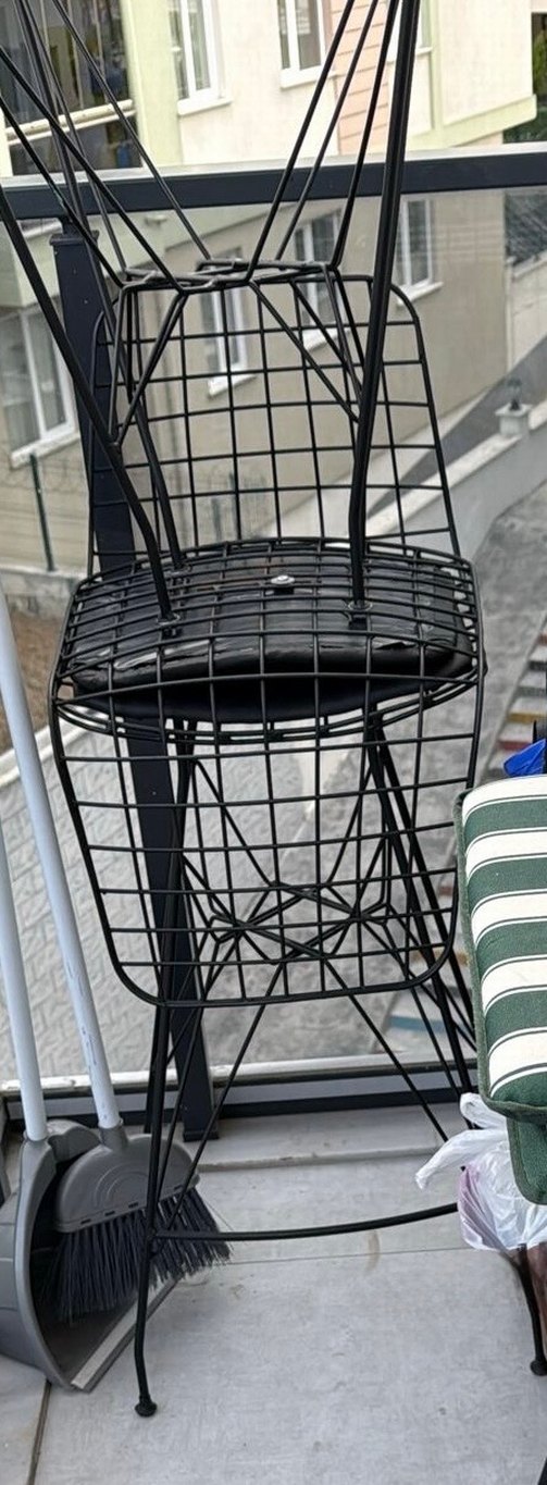 Siyah 2 ader Tel Detaylı Yüksek bar Sandalye - Görsel 2