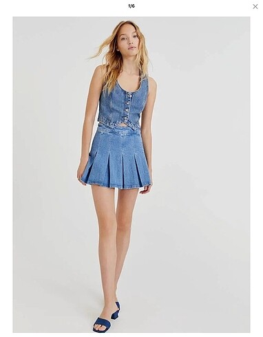 Pull and Bear Pull and Bear Pileli Jean Kot Etek