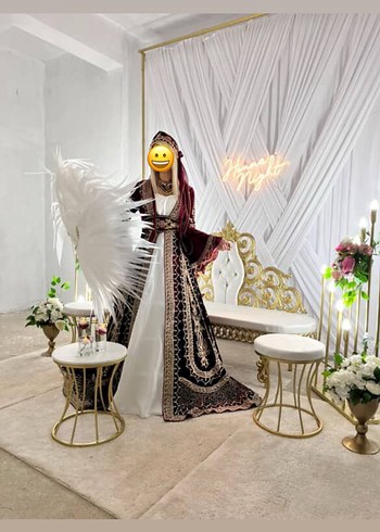 Bordo Kadın Uzun Kol V Yaka Klasik Hint Elbisesi - Görsel 2