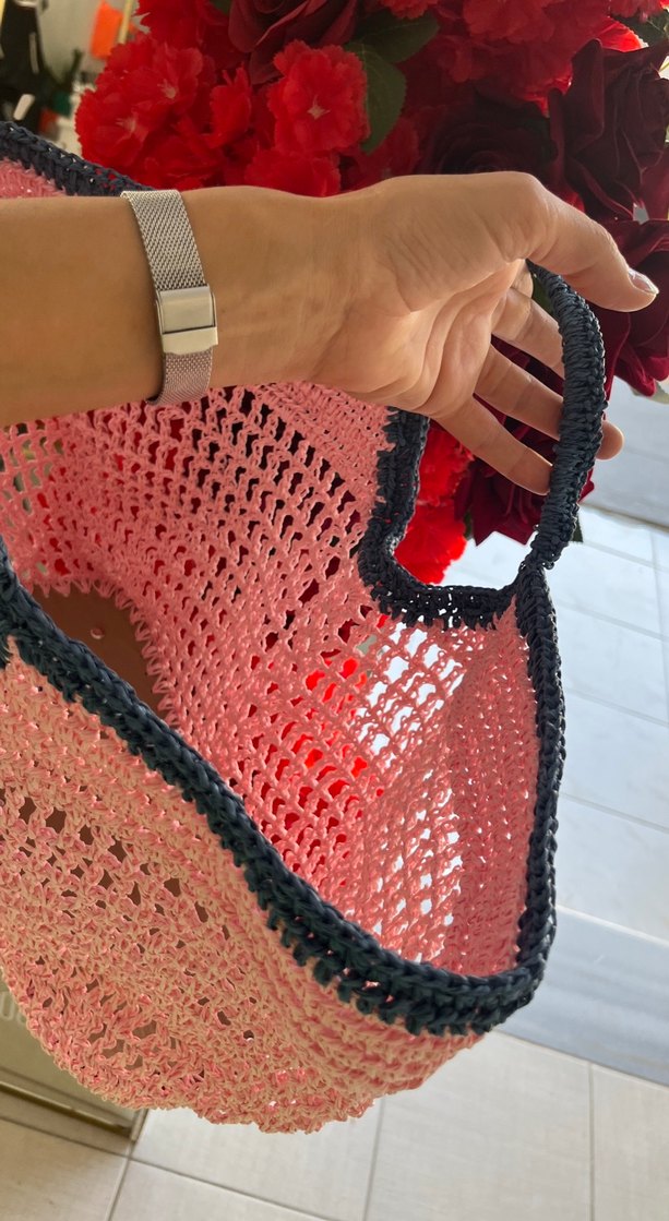 Pembe büyük boy hasır plaj çantası - Görsel 2