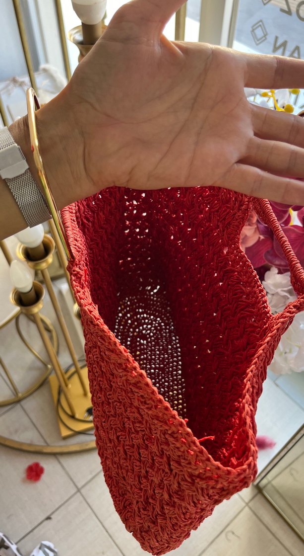 Kırmızı Nakışlı Örgü Bohem Kadın Çanta - Görsel 3