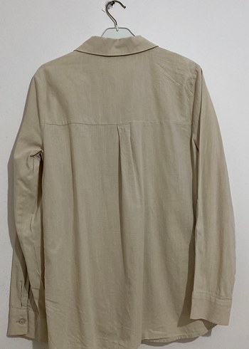 Bej Keten Kadın Gömlek Uzun Kollu - Görsel 2