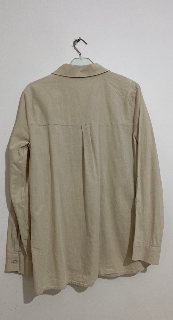 Bej Keten Kadın Gömlek Uzun Kollu - Görsel 2