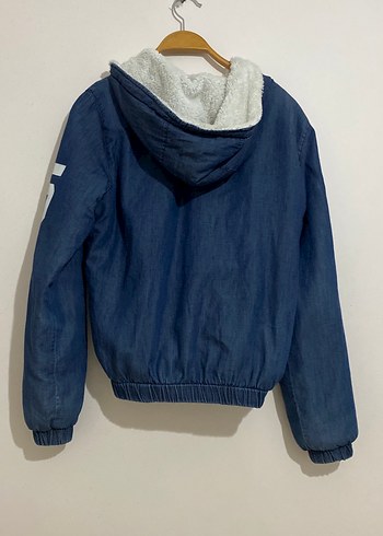 Kapüşonlu Fermuarlı Kadın Kot renginde mont - Görsel 2