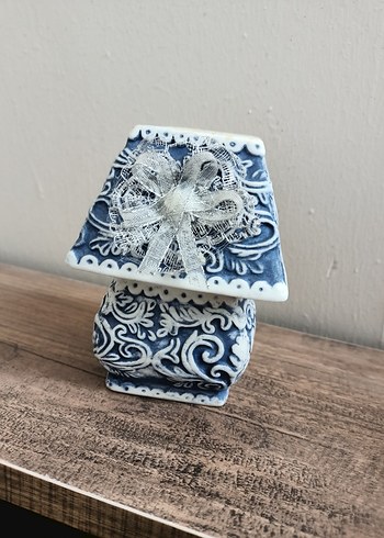 Dantel Detaylı Mavi Vintage Mumluk - Görsel 9