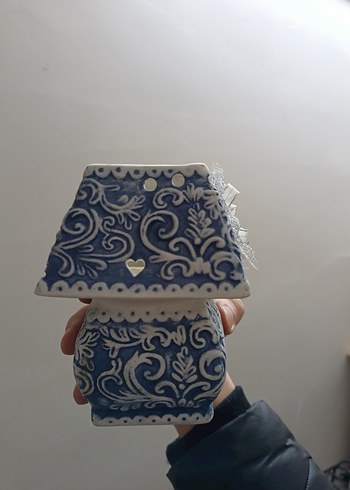 Dantel Detaylı Mavi Vintage Mumluk - Görsel 2