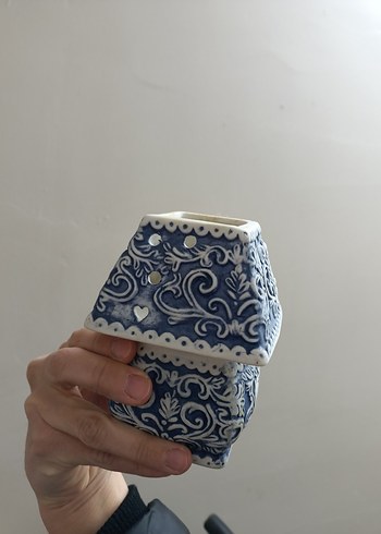 Dantel Detaylı Mavi Vintage Mumluk - Görsel 3