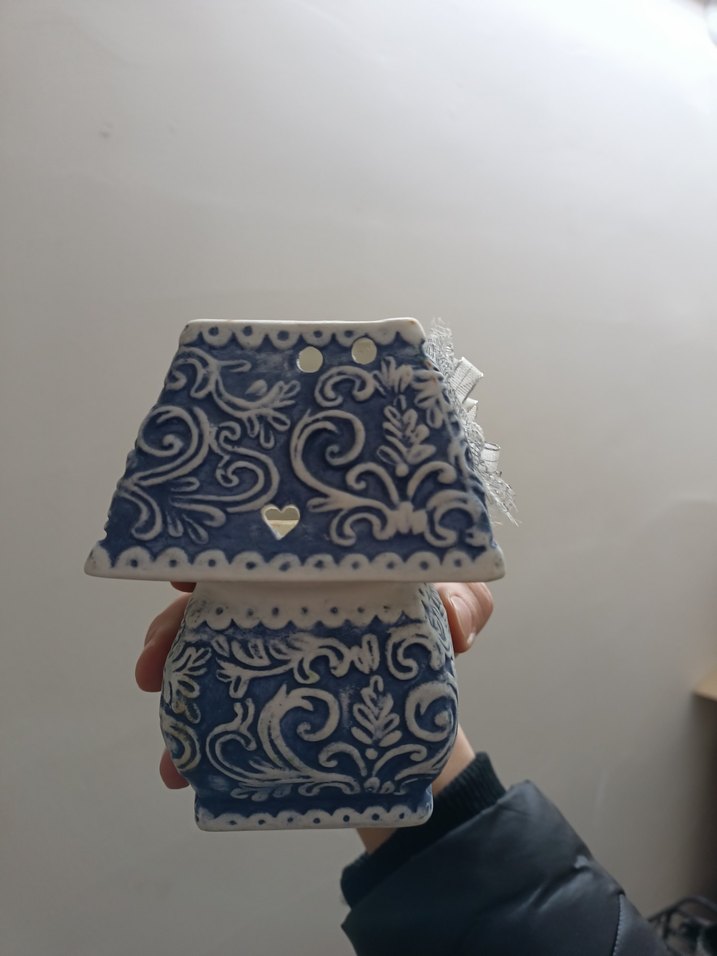 Dantel Detaylı Mavi Vintage Mumluk - Görsel 2