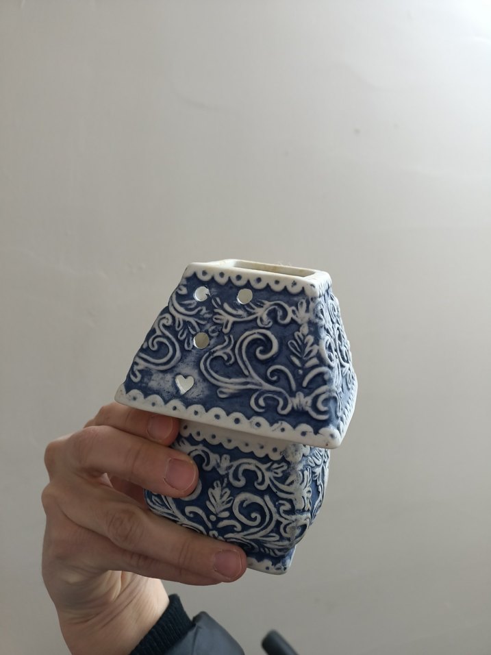 Dantel Detaylı Mavi Vintage Mumluk - Görsel 3