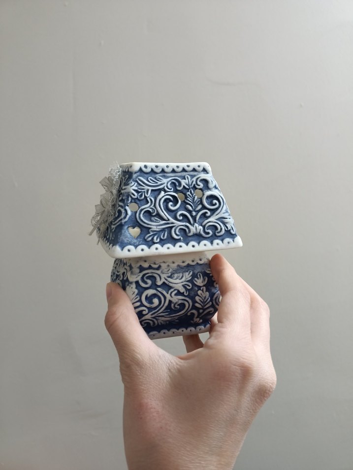 Dantel Detaylı Mavi Vintage Mumluk - Görsel 4