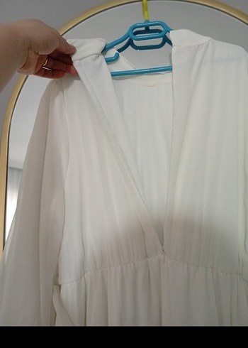 Uzun Beyaz Bohem Zarif Elbise - Görsel 6