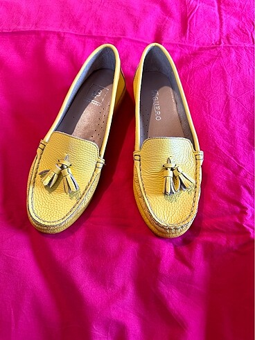 Sarı deri loafer ayakkabı