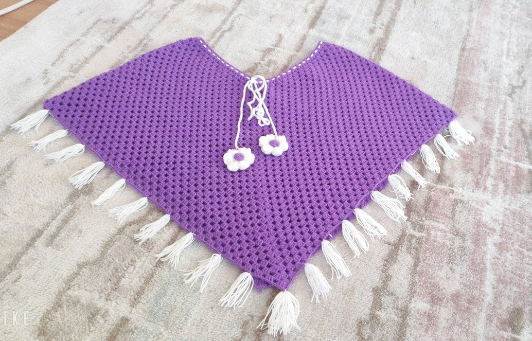 Bohem Mor Örgü Kız Panço - Görsel 3