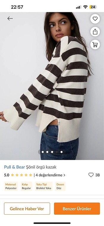 Pull and Bear pull bear yumusak cizgili kazak
