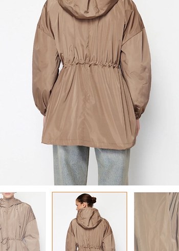 Bej Midi Boy Kadın Yağmurluk - Görsel 5