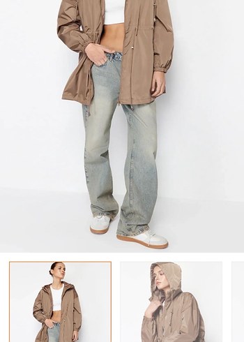 Bej Midi Boy Kadın Yağmurluk - Görsel 2