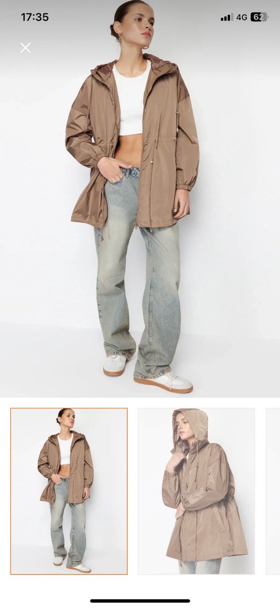 Bej Midi Boy Kadın Yağmurluk - Görsel 2