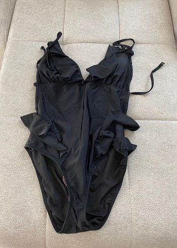 Fırfırlı Siyah Kadın Mayo - Görsel 2