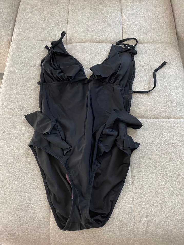 Fırfırlı Siyah Kadın Mayo - Görsel 2