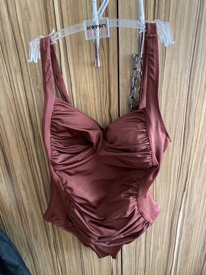 Kahverengi Drapeli Kadın Mayo - Görsel 5