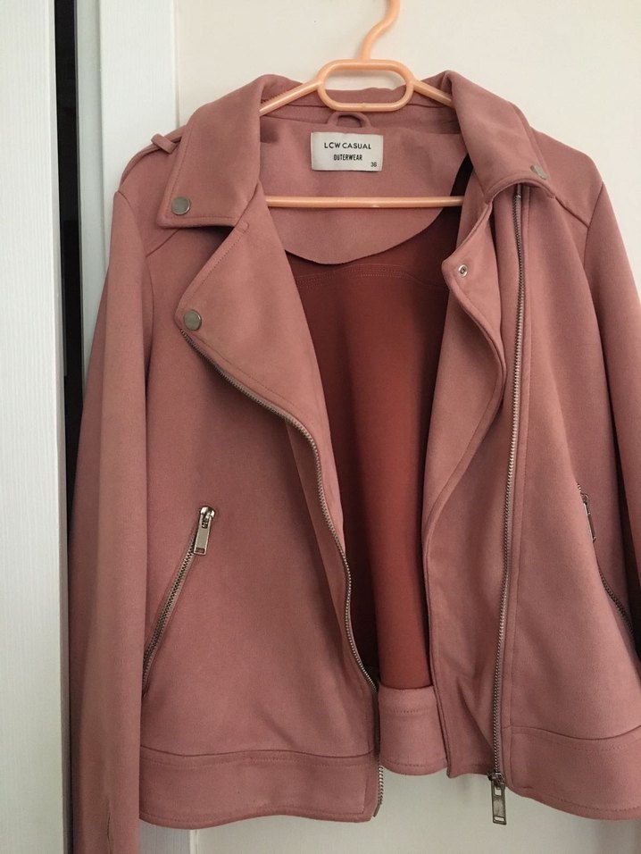 Pembe Süet Kadın Deri Ceket - Görsel 5