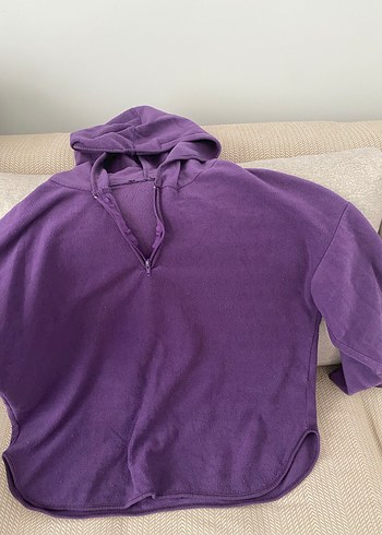 Mor Kapüşonlu Fermuarlı Kadın Sweatshirt - Görsel 3