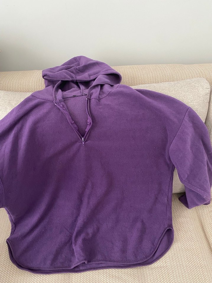 Mor Kapüşonlu Fermuarlı Kadın Sweatshirt - Görsel 3