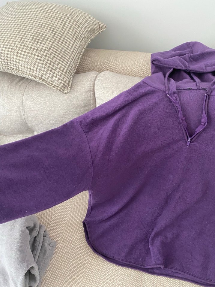 Mor Kapüşonlu Fermuarlı Kadın Sweatshirt - Görsel 2
