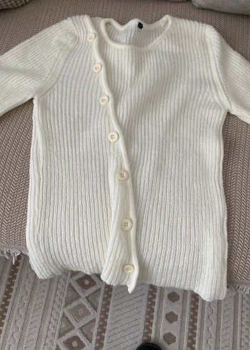 Düğmeli Beyaz Kadın Triko Kazak - Görsel 3