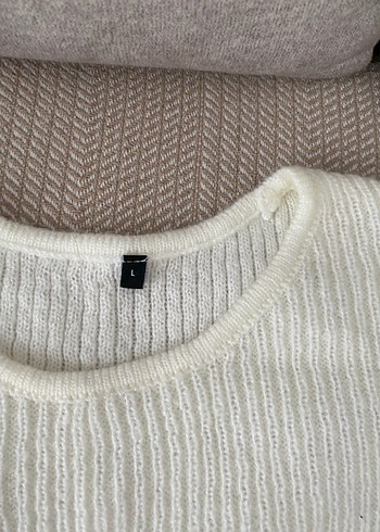 Düğmeli Beyaz Kadın Triko Kazak - Görsel 2