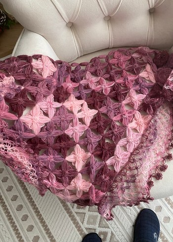 Pembe Bohem Kadın Örgü Şal - Görsel 2