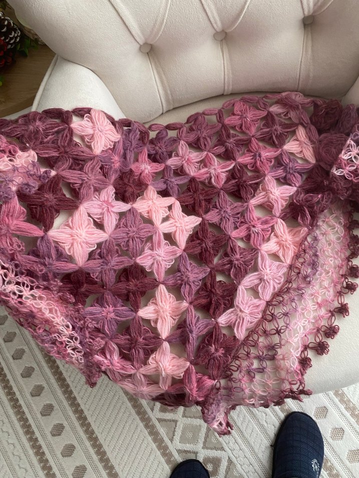 Pembe Bohem Kadın Örgü Şal - Görsel 2