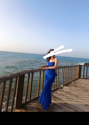 Seksi Lacivert Straplez Uzun Abiye Elbise gece mavisi balık