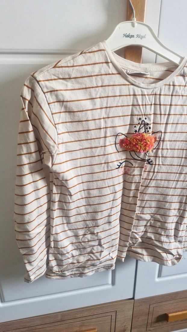 Kız Çocuk Uzun Kollu Çizgili Tişört - Görsel 4