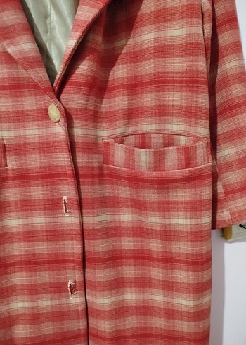 Uzun Kollu Düğmeli Kırmızı Kadın Kaban - Görsel 3