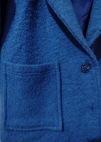 Düğmeli Mavi Kadın Kaban - Görsel 3