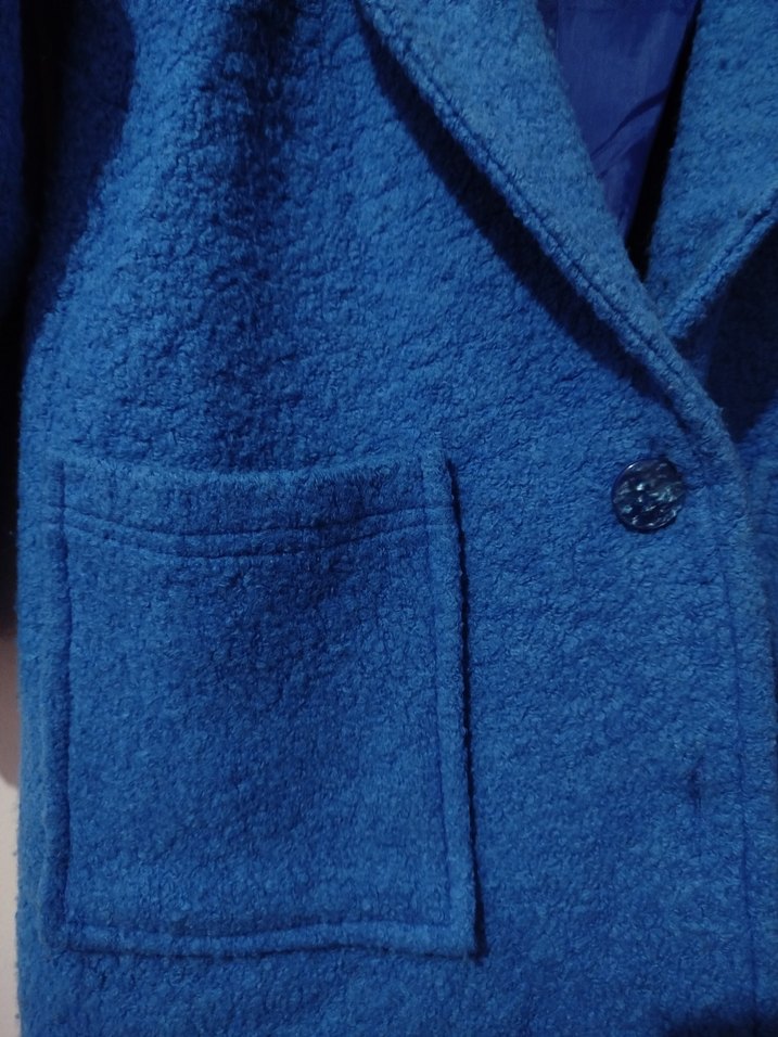 Düğmeli Mavi Kadın Kaban - Görsel 3