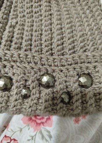 Boncuk Detaylı Bej Kadın Örgü Bere - Görsel 2