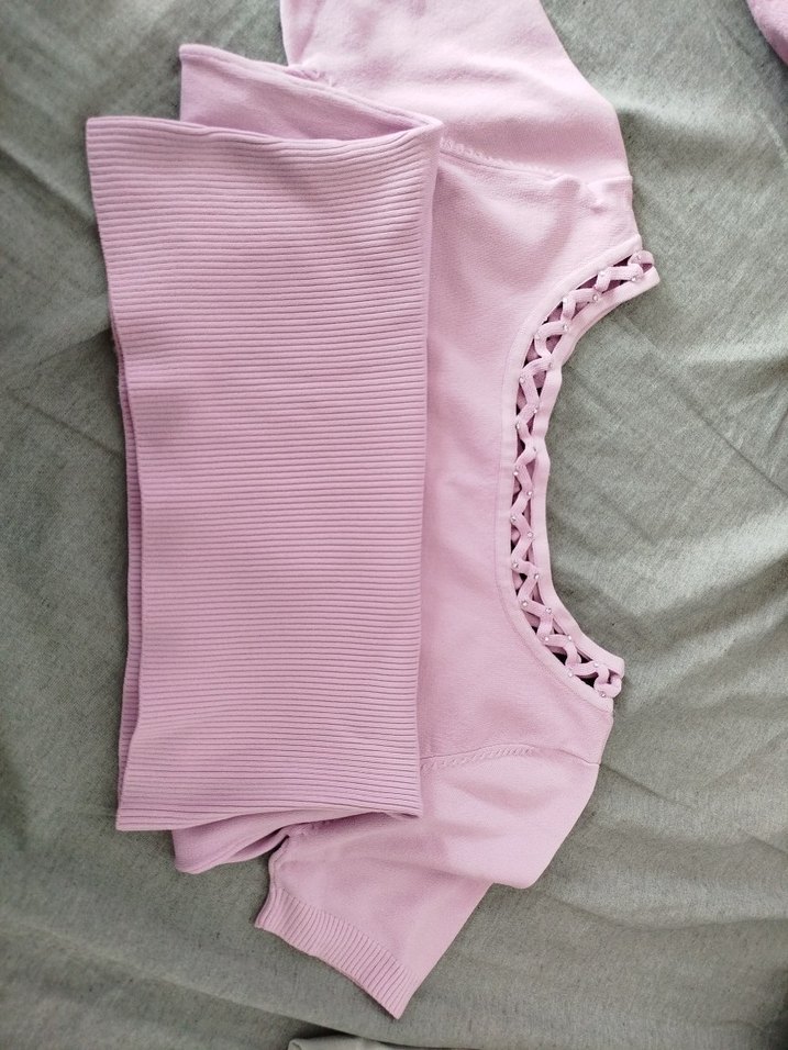 Pembe Kısa Kollu Triko Kadın Kazak - Görsel 2