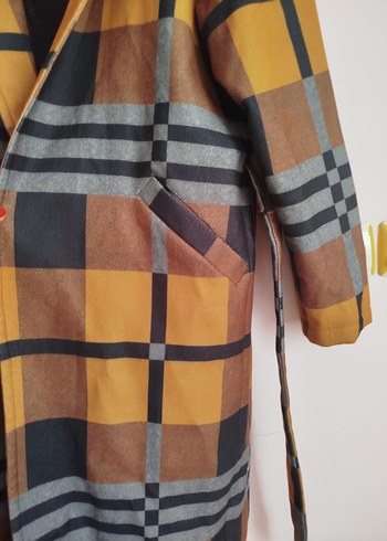 Kahverengi Ekose Uzun Kadın Kaban - Görsel 2