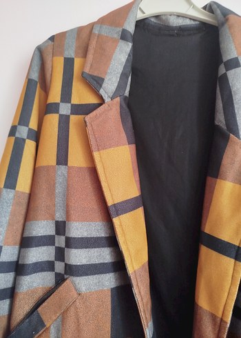 Kahverengi Ekose Uzun Kadın Kaban - Görsel 3