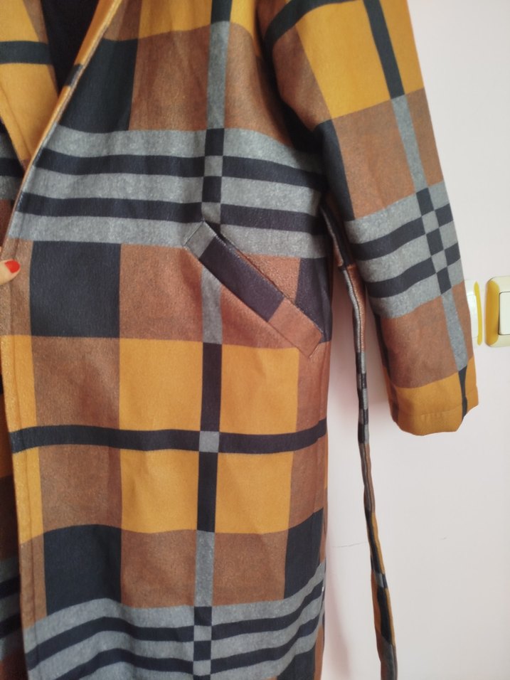 Kahverengi Ekose Uzun Kadın Kaban - Görsel 2