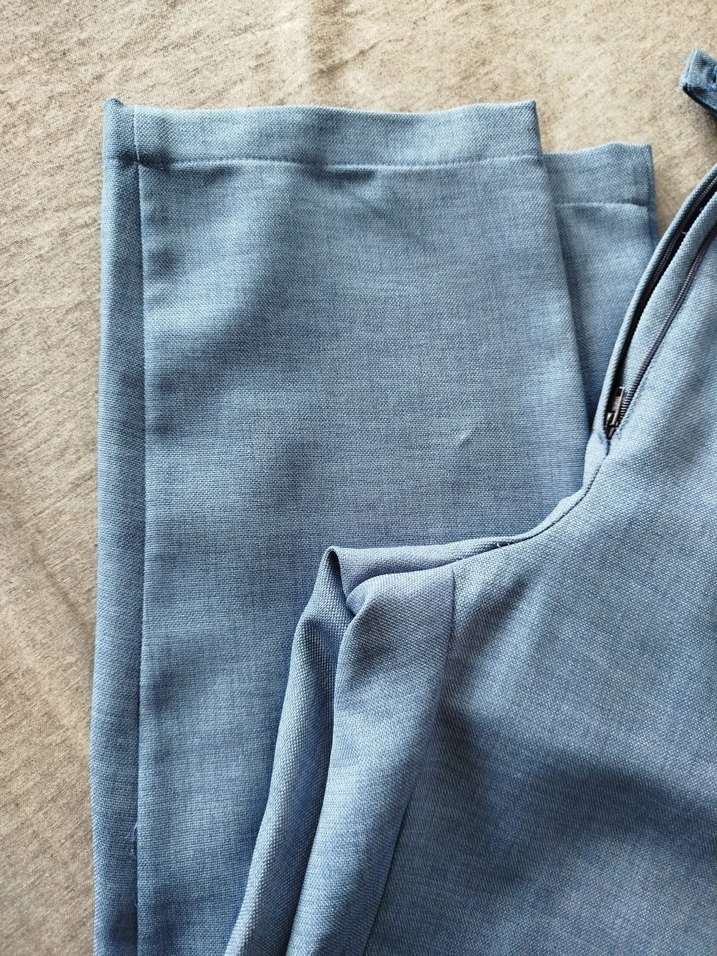 Düğmeli Mavi Kadın keten Pantolon - Görsel 3