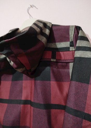 Kadın Bordo Ekose Desenli Uzun Ceket - Görsel 6