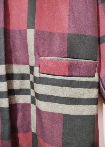 Kadın Bordo Ekose Desenli Uzun Ceket - Görsel 2