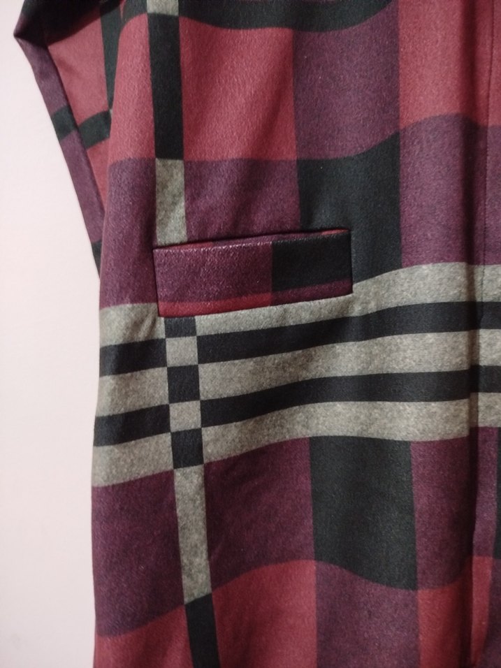 Kadın Bordo Ekose Desenli Uzun Ceket - Görsel 3